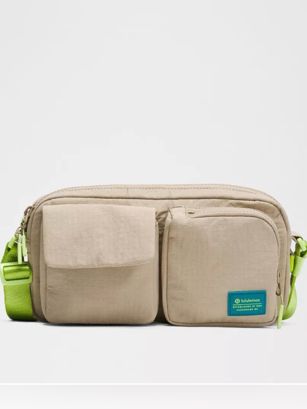 lululemon athletica Beige Belt Bag with Lime Strap